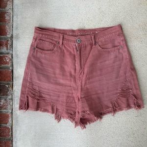 American Eagle Outfitters High-Waist Distressed Shorts - Dusty Rose